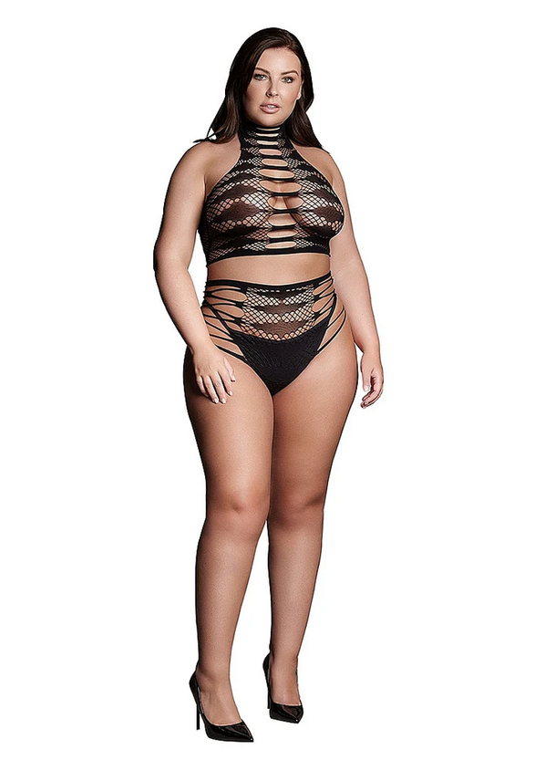 Le Desir Shade Carpo XLVI Two Piece with Turtleneck, Crop Top and Pantie Black Bras and Bra Sets