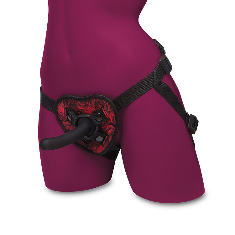 Secret Kisses ROSEGASM Heart Shaped Strap On Harness With 5 Inch Dildo Red/Black Strap On Sextoys