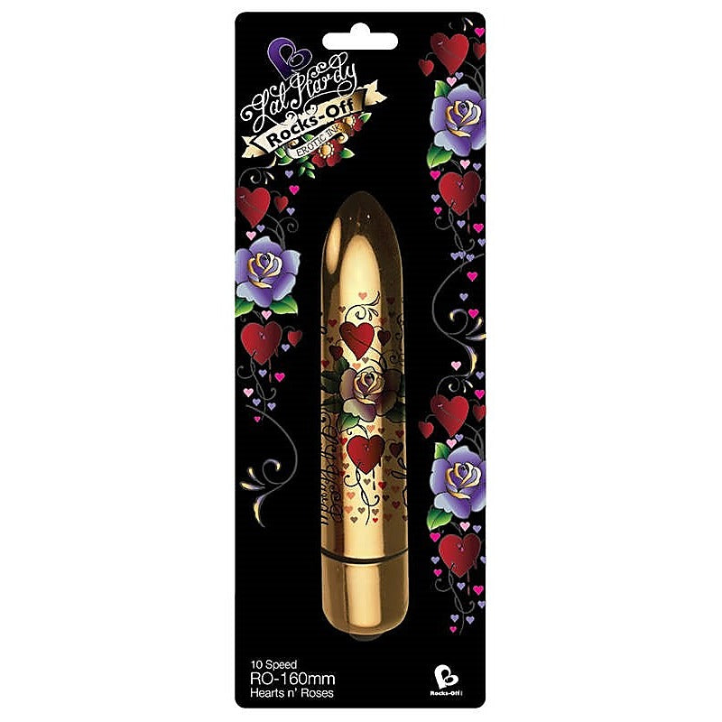 Rocks Off Erotic Ink 160mm 10 Speed Hearts n - Bullet Vibrators Roses - Bullet Vibrators