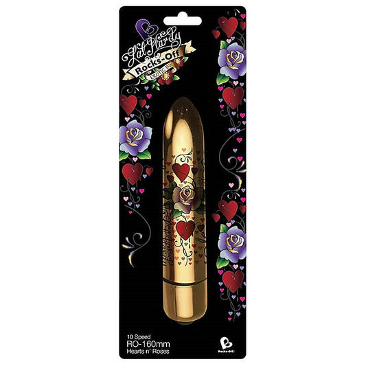 Rocks Off Erotic Ink 160mm 10 Speed Hearts n - Bullet Vibrators Roses - Bullet Vibrators