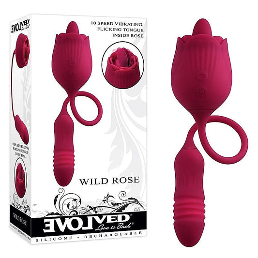 Evolved WILD ROSE - Dual Pleasure Thrusting Bullet and Flicking Tongue - Personal Massagers