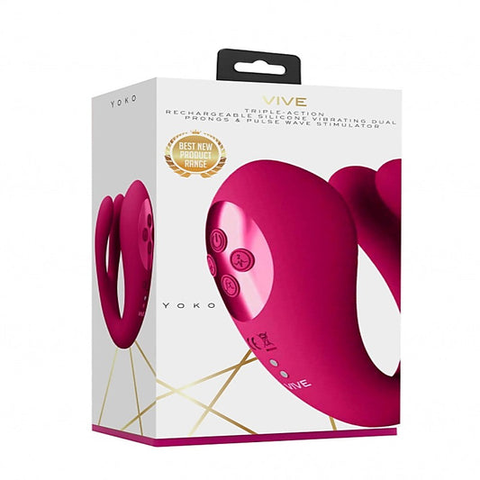 Yoko - Triple Action Vibrator Dual Prongs with Clitoral Wave - Clit Ticklers and Pulsators