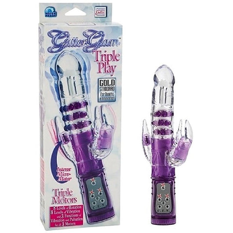 Glitter Glam Triple Play Rabbit Vibrator - Clit Ticklers and Pulsators