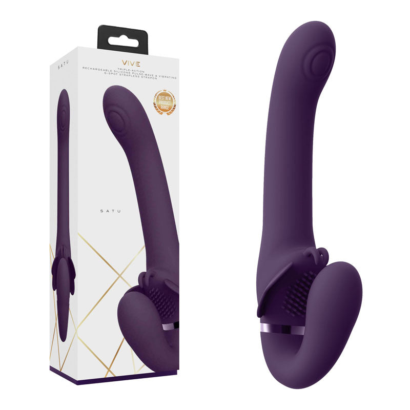 Shots Toys Vive SATU USB Rechargeable Strapless Strap On Vibrator Purple Strap On Sextoys