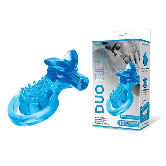 Bodywand Blue Duo - Rechargeable Intimate Massager with Clit Tickler - Vibrating Cock Rings