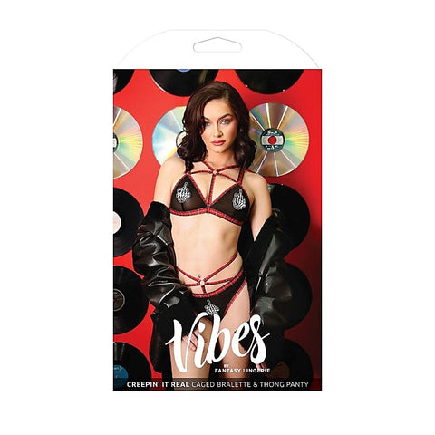 Vibes Creepin It Real Caged Bralette Thong M/L - Bras and Bra Sets