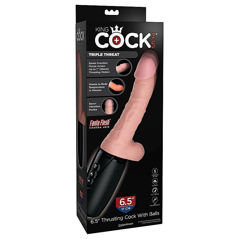 King Cock Plus 6.5 Inch 3D Thrusting Vibrating Cock - Vibrating Dildos
