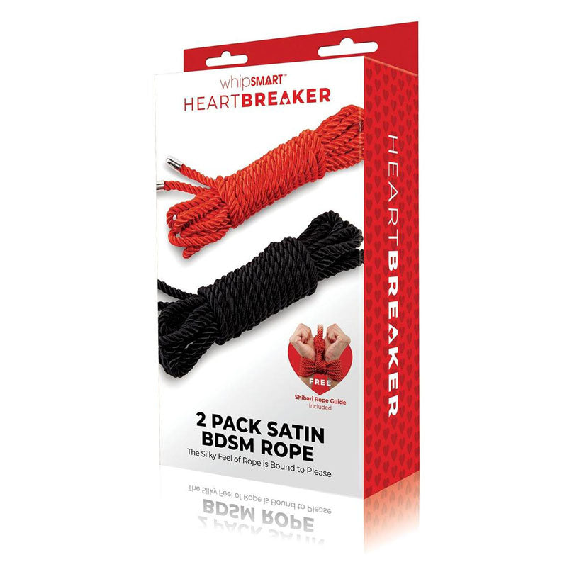 WhipSmart Heartbreaker Satin BDSM Ropes Black & Red 2 Pack Cuffs And Restraints