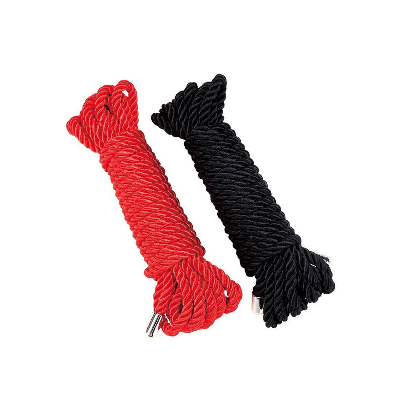 WhipSmart Heartbreaker Satin BDSM Ropes Black & Red 2 Pack Cuffs And Restraints