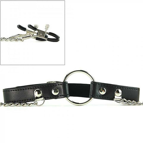 Seize O-Ring Gag With Nipple Clamps - Bondage Gags and Bits