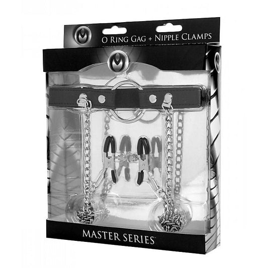 Seize O-Ring Gag With Nipple Clamps - Bondage Gags and Bits
