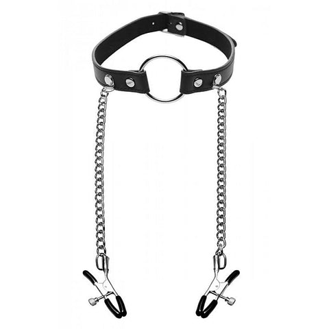 Seize O-Ring Gag With Nipple Clamps - Bondage Gags and Bits