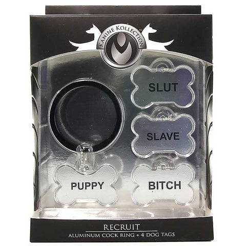 Aluminum Cock Ring With 4 Dog Tags by XR Brands - Cock Rings