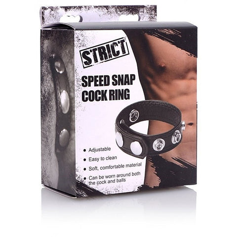 Strict Speed Snap PU Leather Cock Ring - Cock Rings