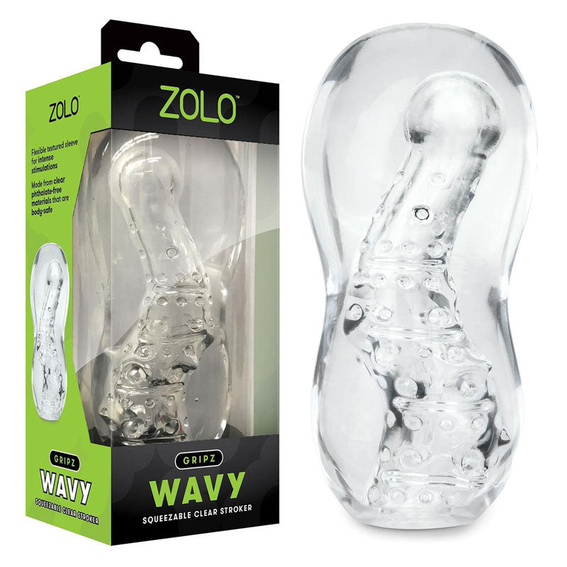 Zolo Gripz Wavy Squeezable Clear Flexible & Stretchy Stroker Masturbator Masturbators and Strokers