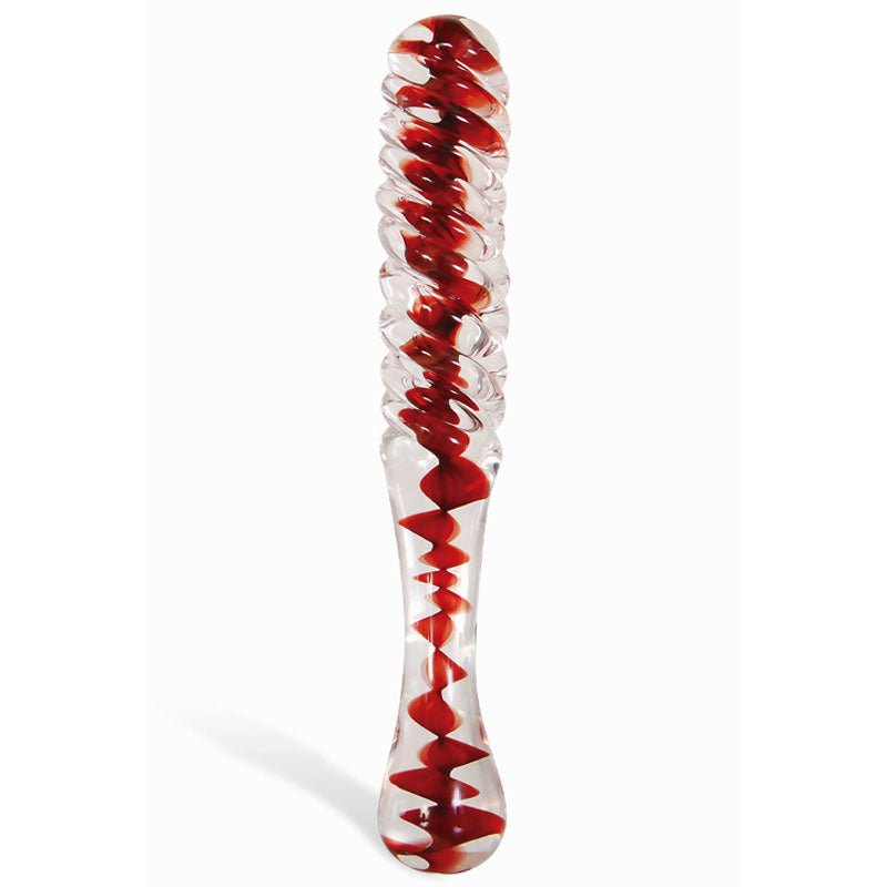 Adam and Eve Sweetheart Swirl Glass Dildo Clear/Red 22cm Glass Sex Toys