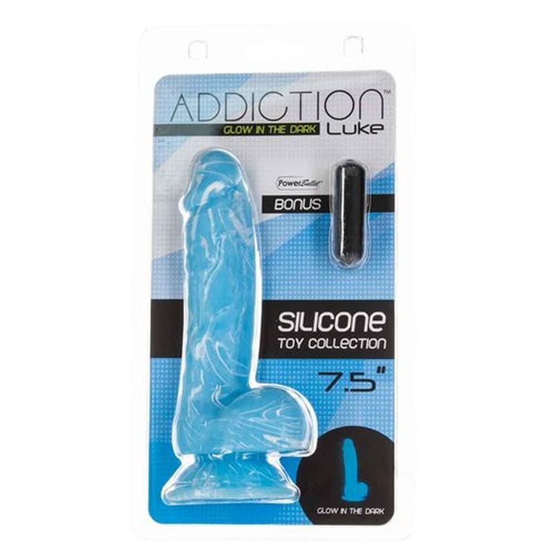 Addiction Luke Glow in the Dark Realistic Dildo With Balls 7.5 Inch Blue Realistic Dildos