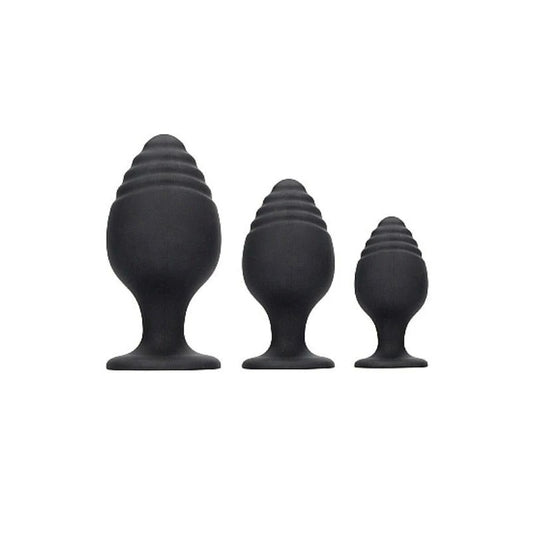 Ouch! Rippled Pleasure Plug - Sensational 3-Piece Set - Butt Plugs