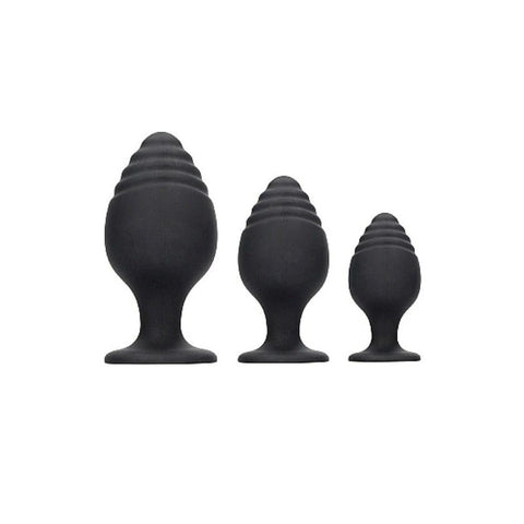 Ouch! Rippled Pleasure Plug - Sensational 3-Piece Set - Butt Plugs