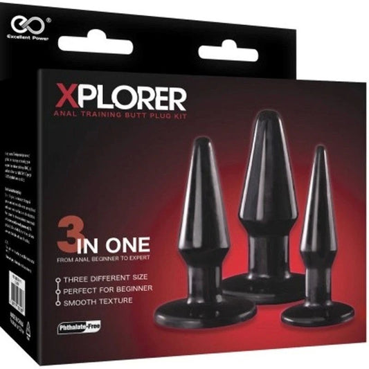 Xplorer Anal Training Butt Plug Kit - Black - Butt Plugs