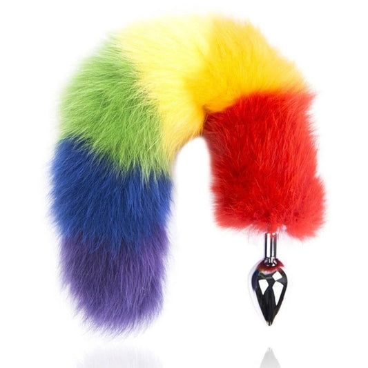 Colorful Fox Tail Steel Butt Plug Small - Butt Plugs