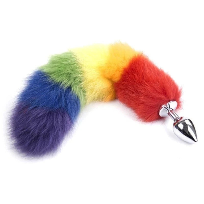 Colorful Fox Tail Steel Butt Plug Medium Butt Plugs