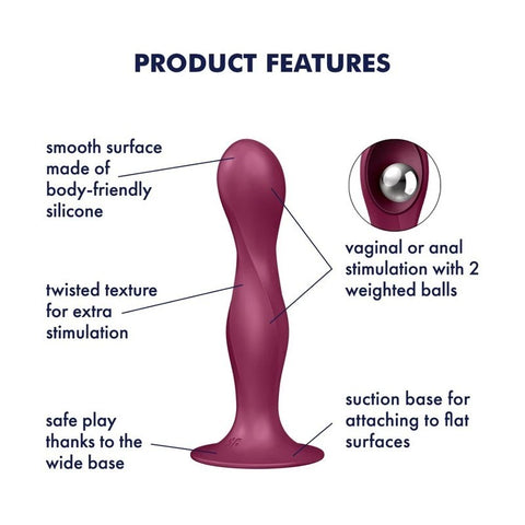 Satisfyer Double Ball-R Soft Silicone Vaginal and Anal Dildo Red - Butt Plugs
