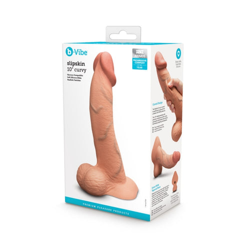 B-Vibe Slipskin 10 Inch Curved Realistic Silicone Dildo - Realistic Dildos