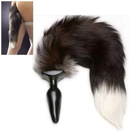 Black & White Faux Fox Tail Butt Plug - Butt Plugs