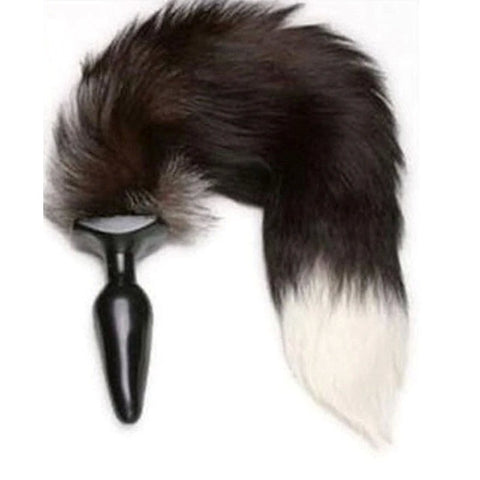 Black & White Faux Fox Tail Butt Plug - Butt Plugs
