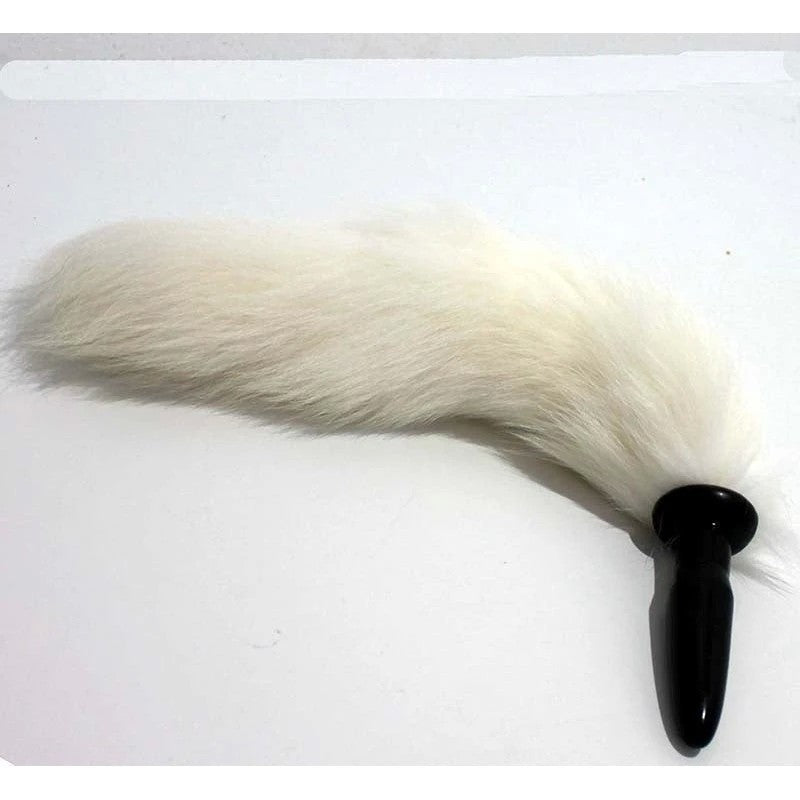 White Faux Fox tail Silicone Anal Plug Butt Plugs