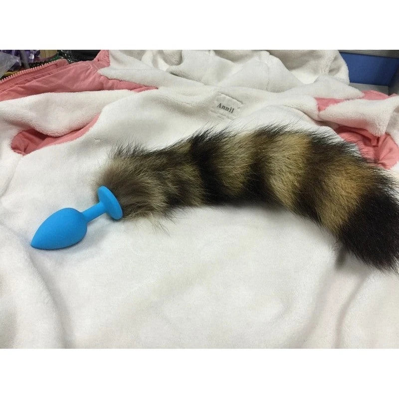 Faux Fox Tail Silicone Butt Plug Blue Butt Plugs