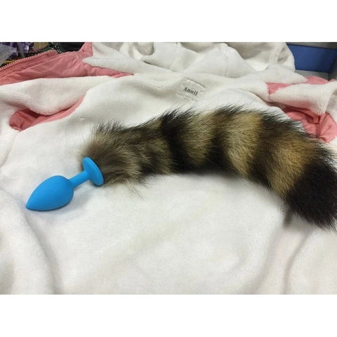 Faux Fox Tail Silicone Butt Plug Blue - Butt Plugs