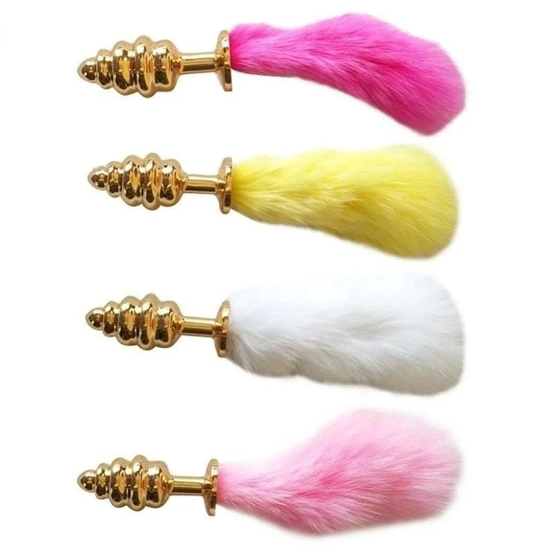 Neon Rabbit Tail Butt Plug Gold Small Butt Plugs