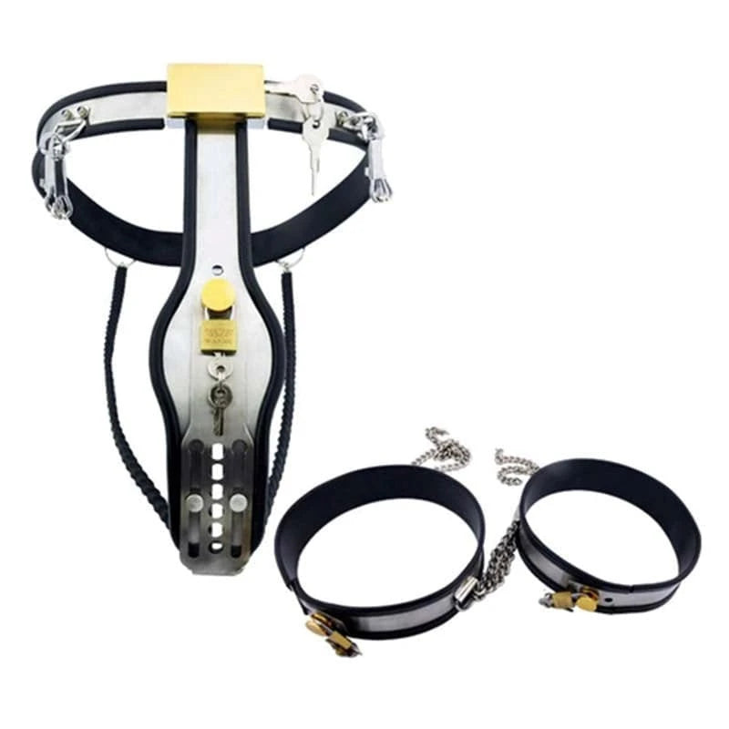 Chained Thigh High Chastity Belt & Cuffs Male Chastity
