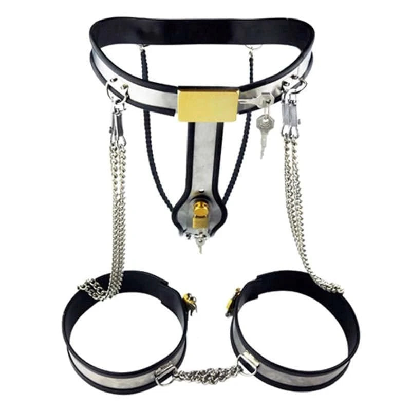 Chained Thigh High Chastity Belt & Cuffs Male Chastity