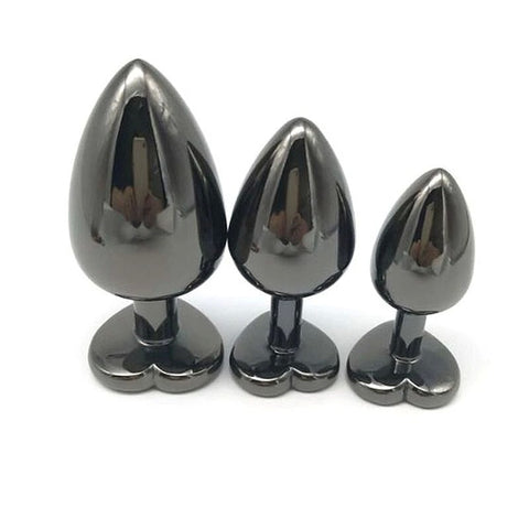 Heart Jeweled Black Steel Butt Plug Medium - Butt Plugs