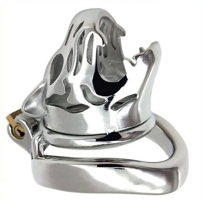 Tiger Head Bend Ring Steel Cock Cage - Male Chastity