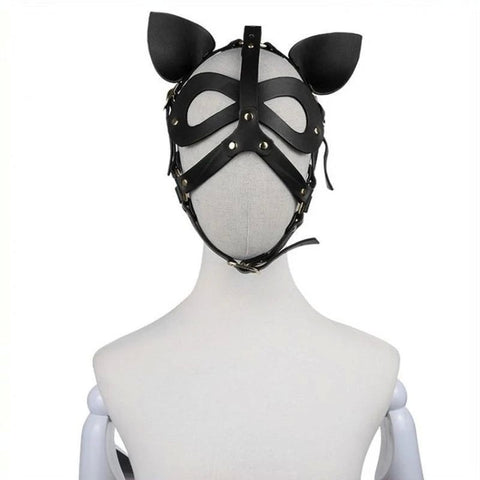 Bondage Leather Cat Mask With Ears - Butt Plugs