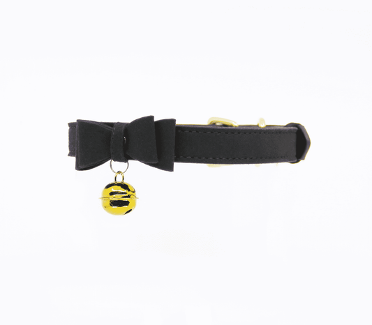 Berlin Baby Faux Suede Leather Bow Cat Bell Collar - Collars and Leads