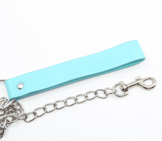 Berlin Baby Turquoise Leather Handle Chain Lead - Collars and Leads