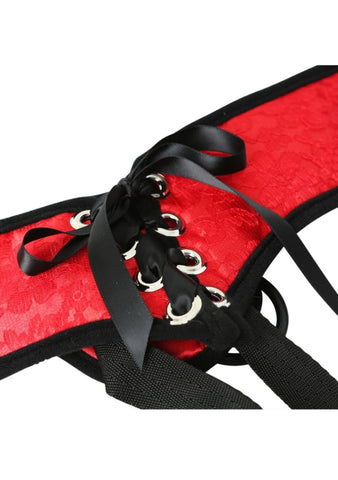 Sportsheets Red Lace Corsette Strap On - Strap On Sextoys