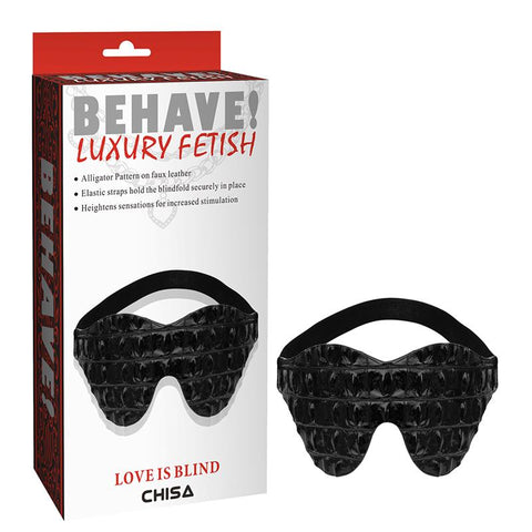 Behave LOVE IS BLIND Alligator Pattern Bondage Mask Black - Masks And Blindfolds