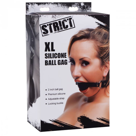 Strict XL Silicone Gag Ball 2 Inch Black - Bondage Gags and Bits