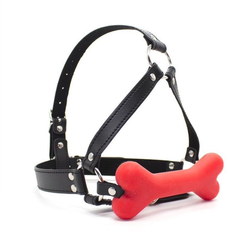 Canine Silicone Bone Gag with Head Harness Bondage Gags and Bits