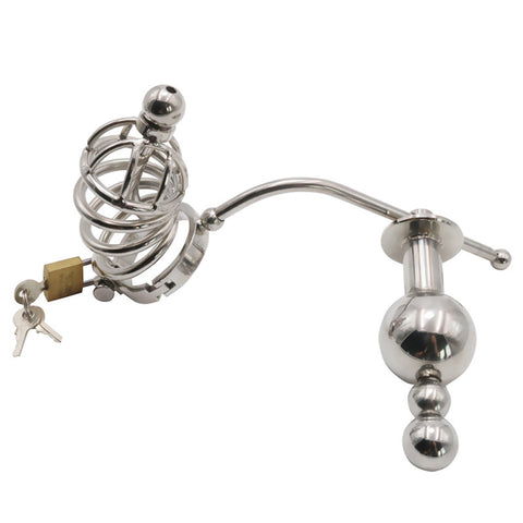 Chastity Cage Urethral Tube With Anal Plug - Male Chastity