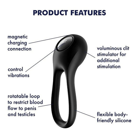 Satisfyer Majestic Duo Silicone Flexible Cock Ring Black - Cock Rings