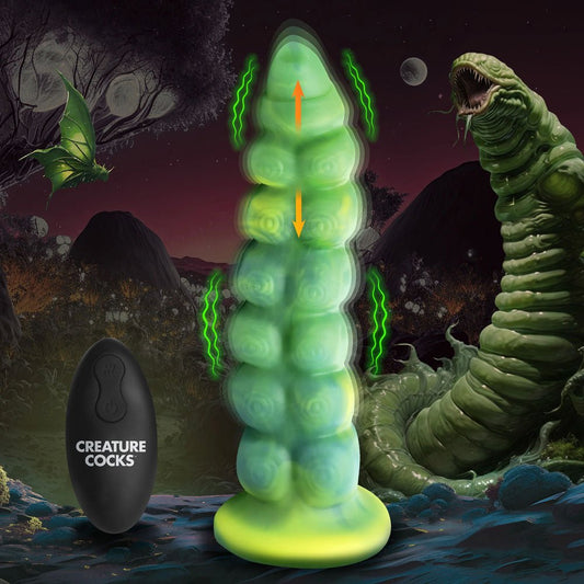 XR Brands Creature Cocks Squirmer Thrusting and Vibrating Fantasy Dildo Green 22.3cm Vibrating Dildos
