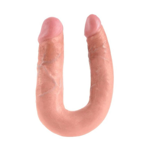 King Cock U Shaped Double Trouble Realistic Dildo Flesh - Double Ender