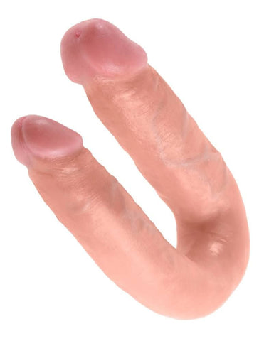 King Cock U Shaped Double Trouble Realistic Dildo Flesh - Double Ender